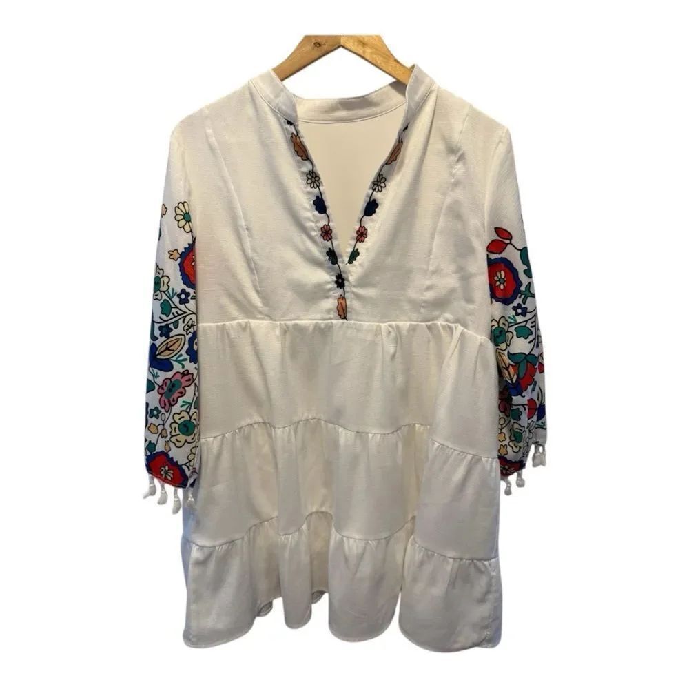 SHEIN White Dress with Colorful Floral Design